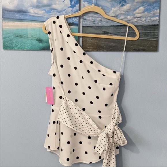 Riley & Rae Reyna Dot Print One Shoulder Blouse - Picture 2 of 3